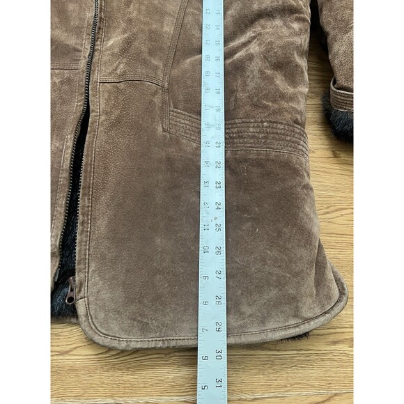 Vtg St Johns Bay Suede Leather Faux Fur Lined Jacket Zip Hood Womens Sz M Brown - Picture 9 of 11